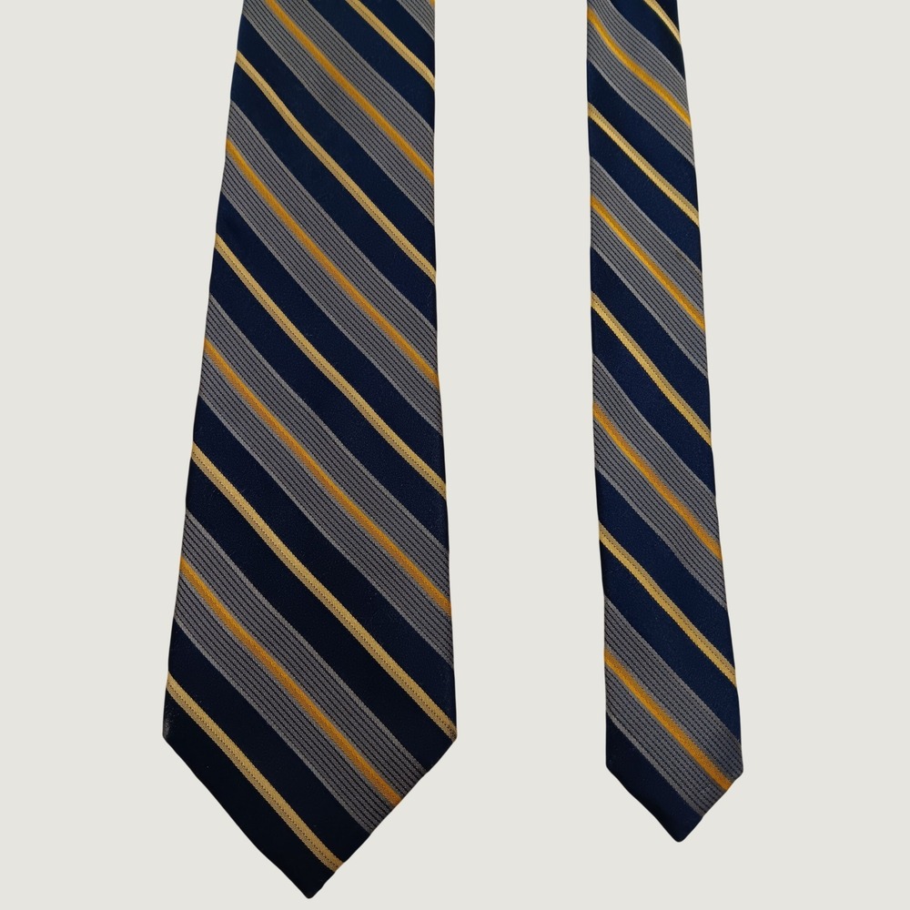 Stafford Mens Silk Tie Navy Blue Gold Grey Diagonal Repp Stripe Classic Necktie